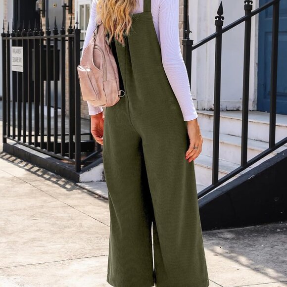 Women Corduroy Overalls Winter Fall Casual Loose Sleeveless Adjustable Strap Wid - Picture 2 of 9